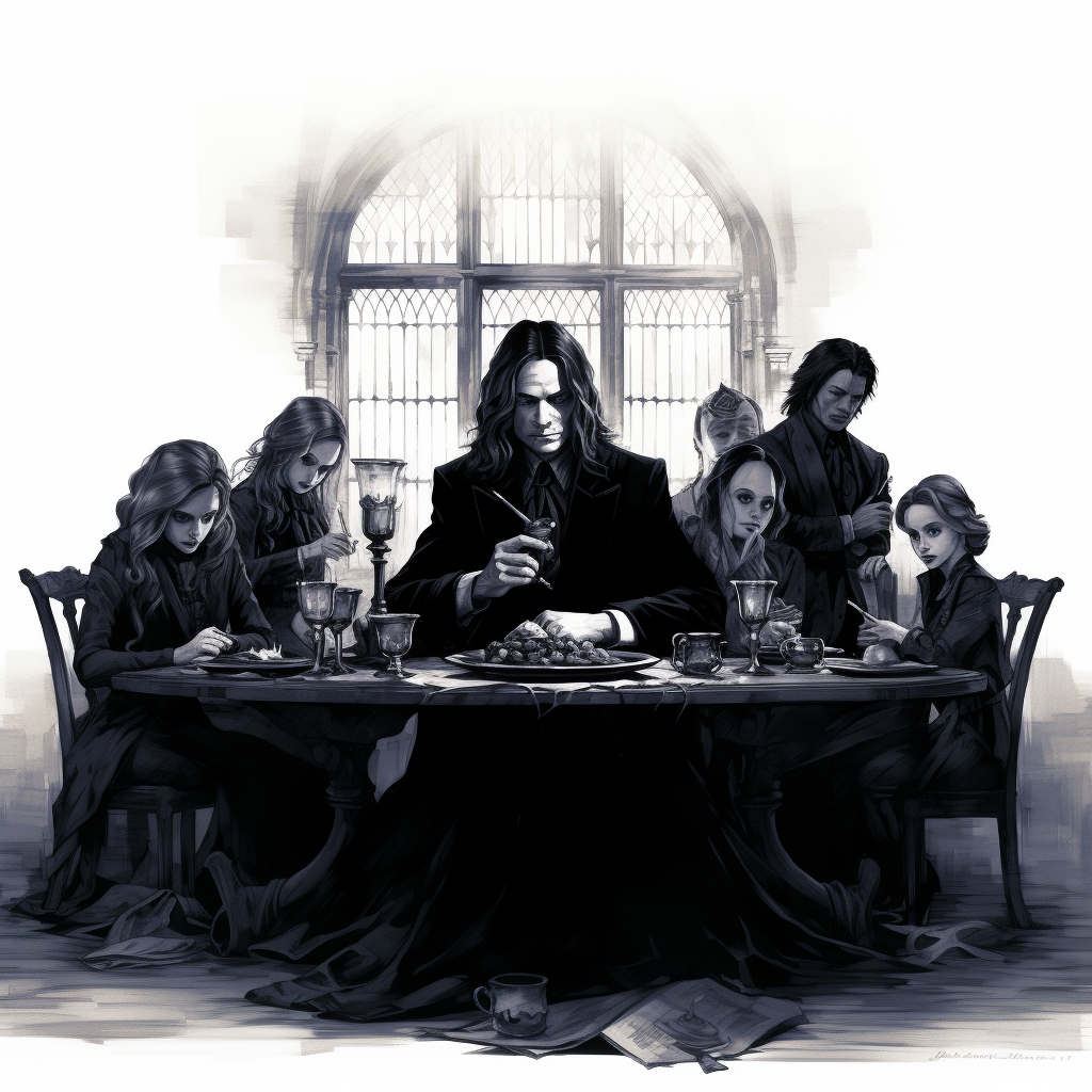 Sketch of Hermione, Snape, and Death Eaters