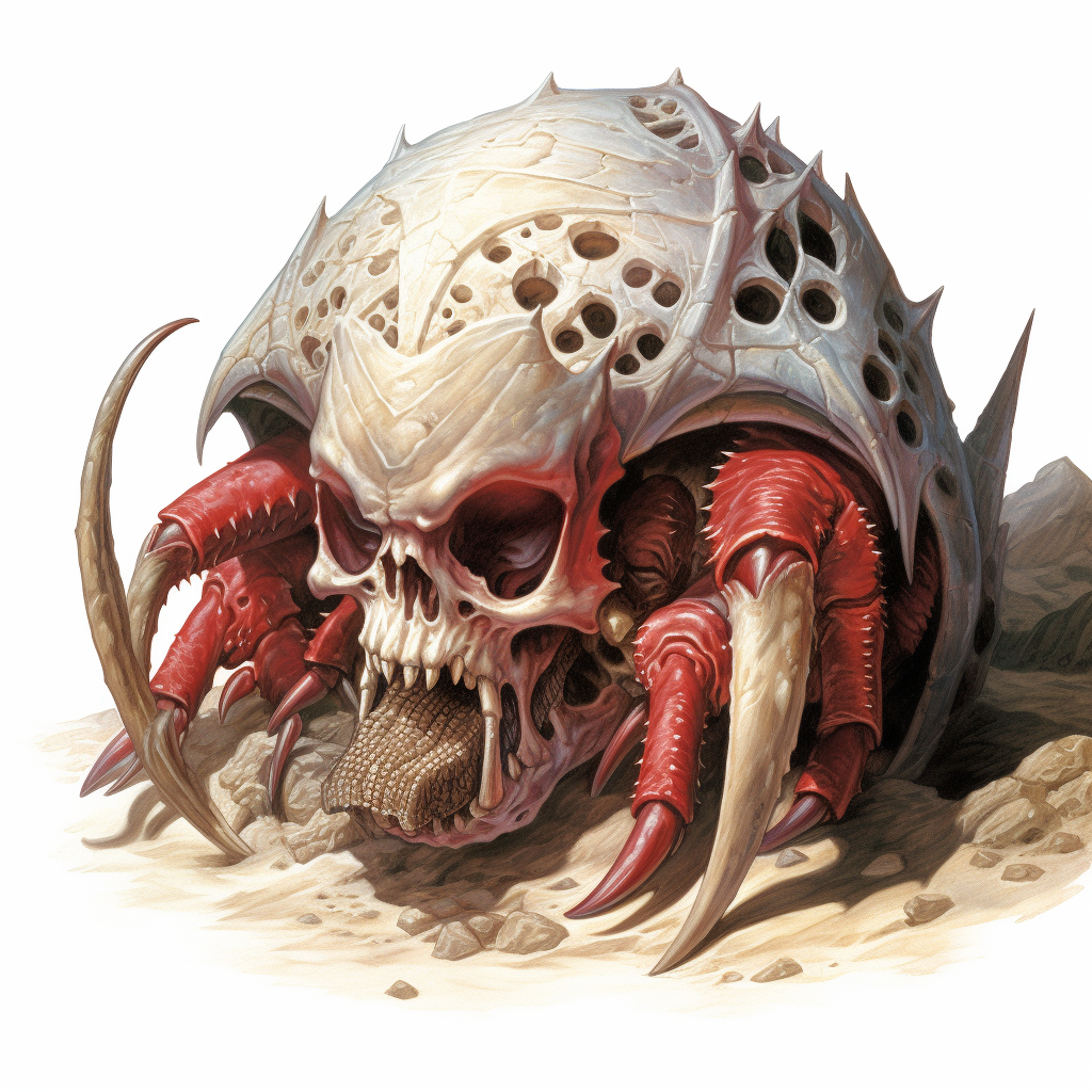 Hermit crab hiding inside skull