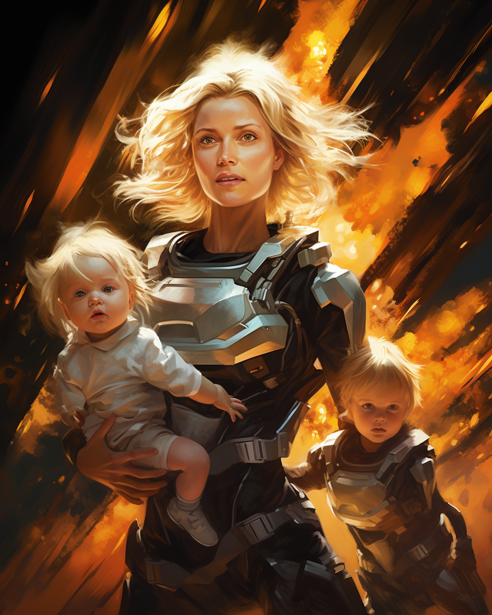 Heroic Blonde Mother Engages in Battle with Little Blond Girl and Baby Boy