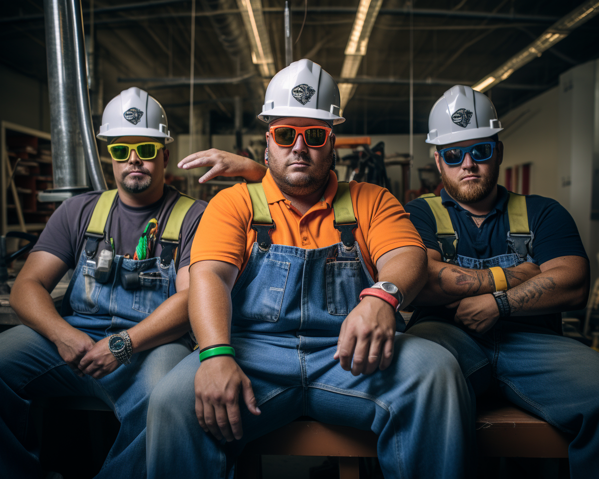 Three cool contractors in an artistic oil painting style