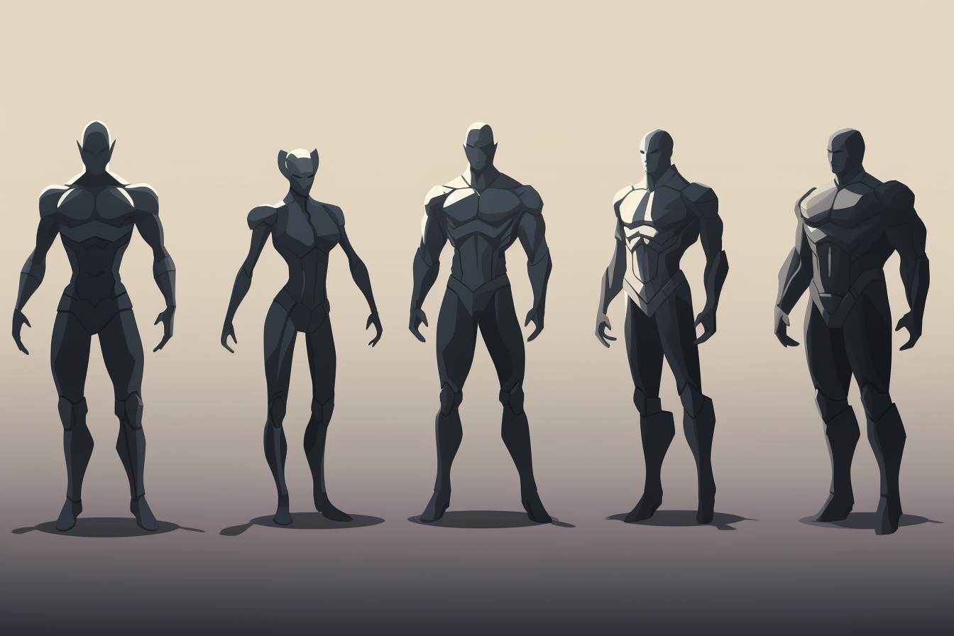 Heroic whole-body character drawing reference