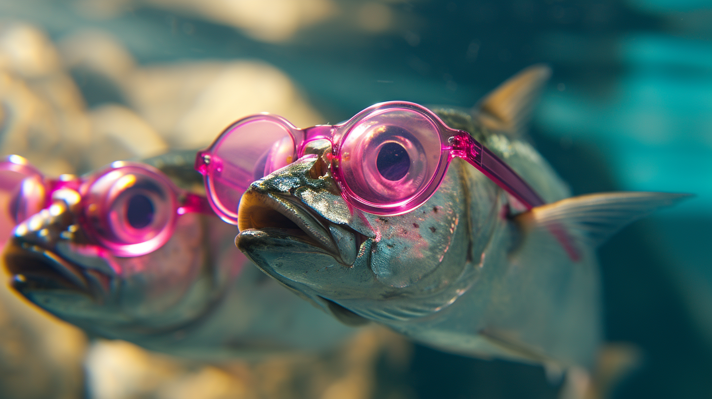 Herring fish with pink glasses at a party