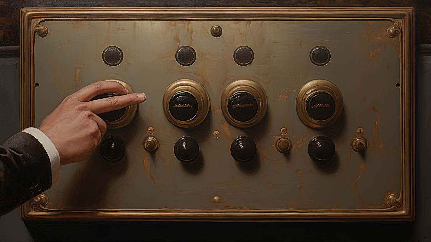 Image of a hand hesitating over two push buttons