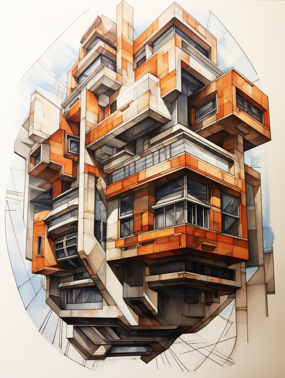 Sketch of sliding hexagonal building