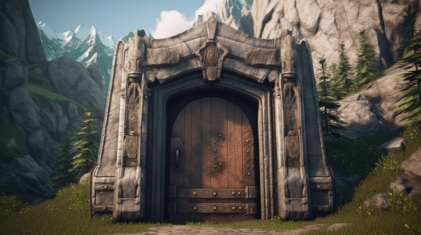 Hidden mountain door in realistic detail