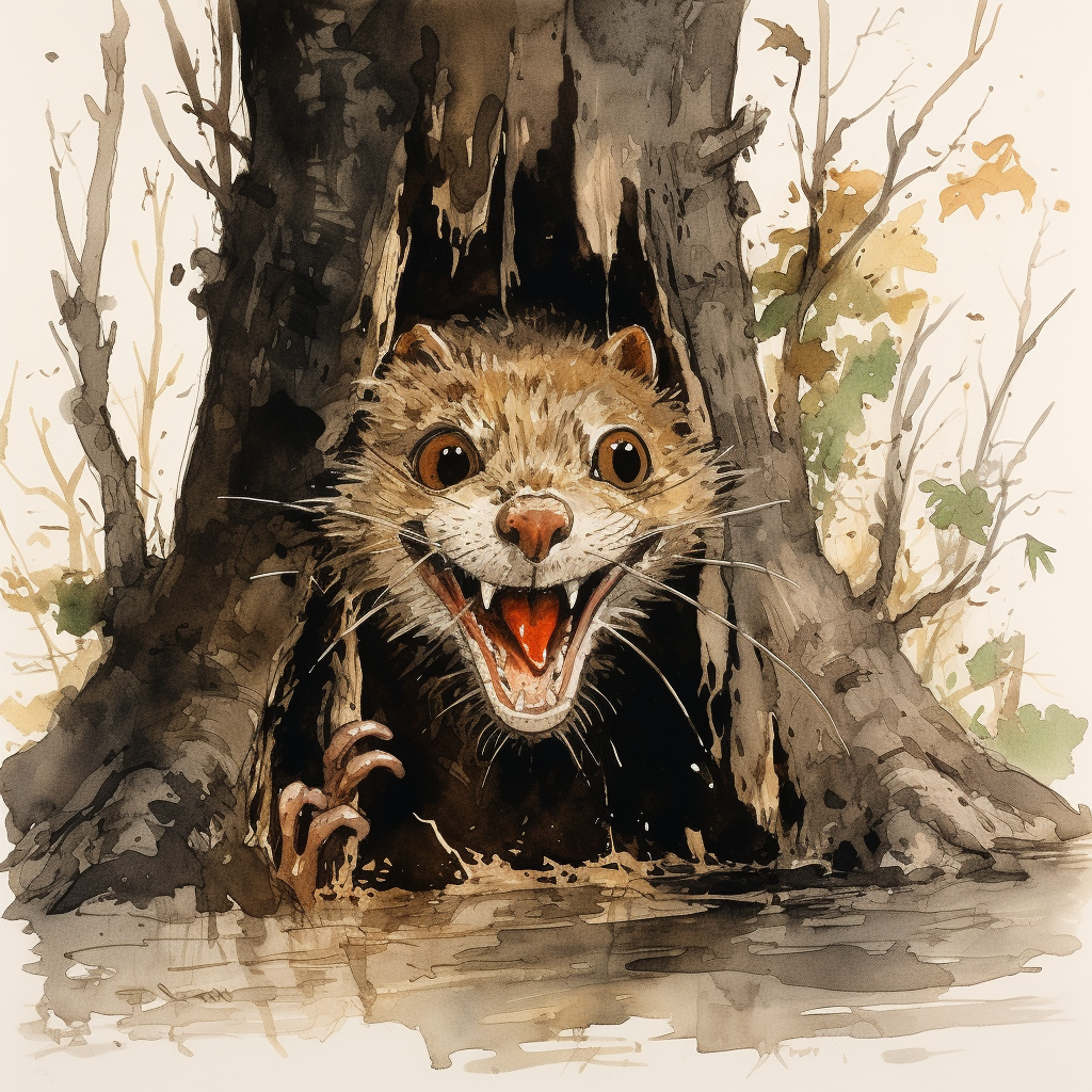 Beaver hiding with big front teeth