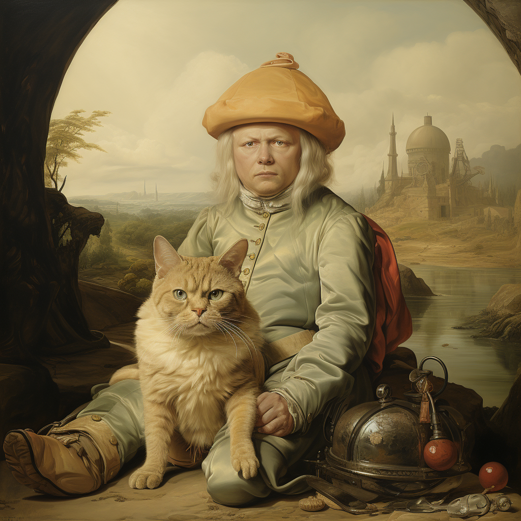 Portrait of Bulldog and Cat in Bosch Style