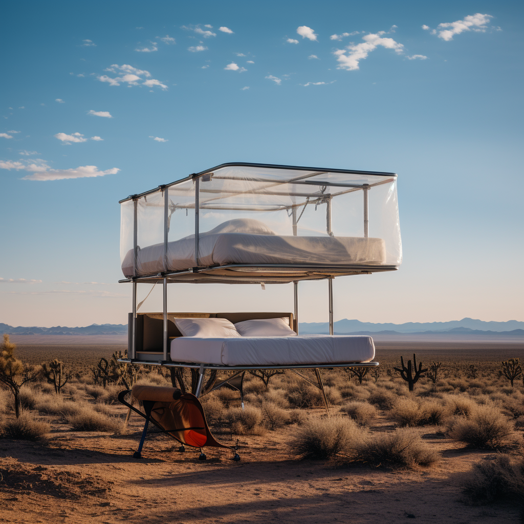 Stylish sleeping bed in the desert