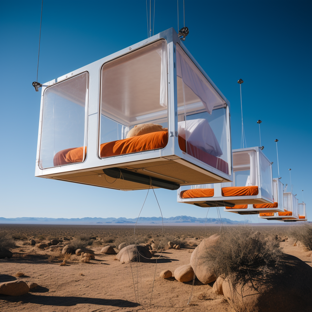 High-end luxury beds in desert oasis