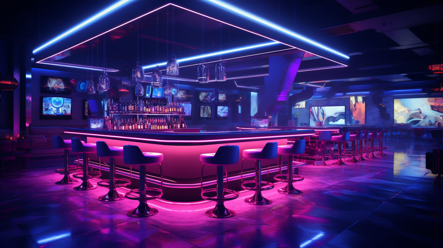 Photorealistic image of a high-end sports bar