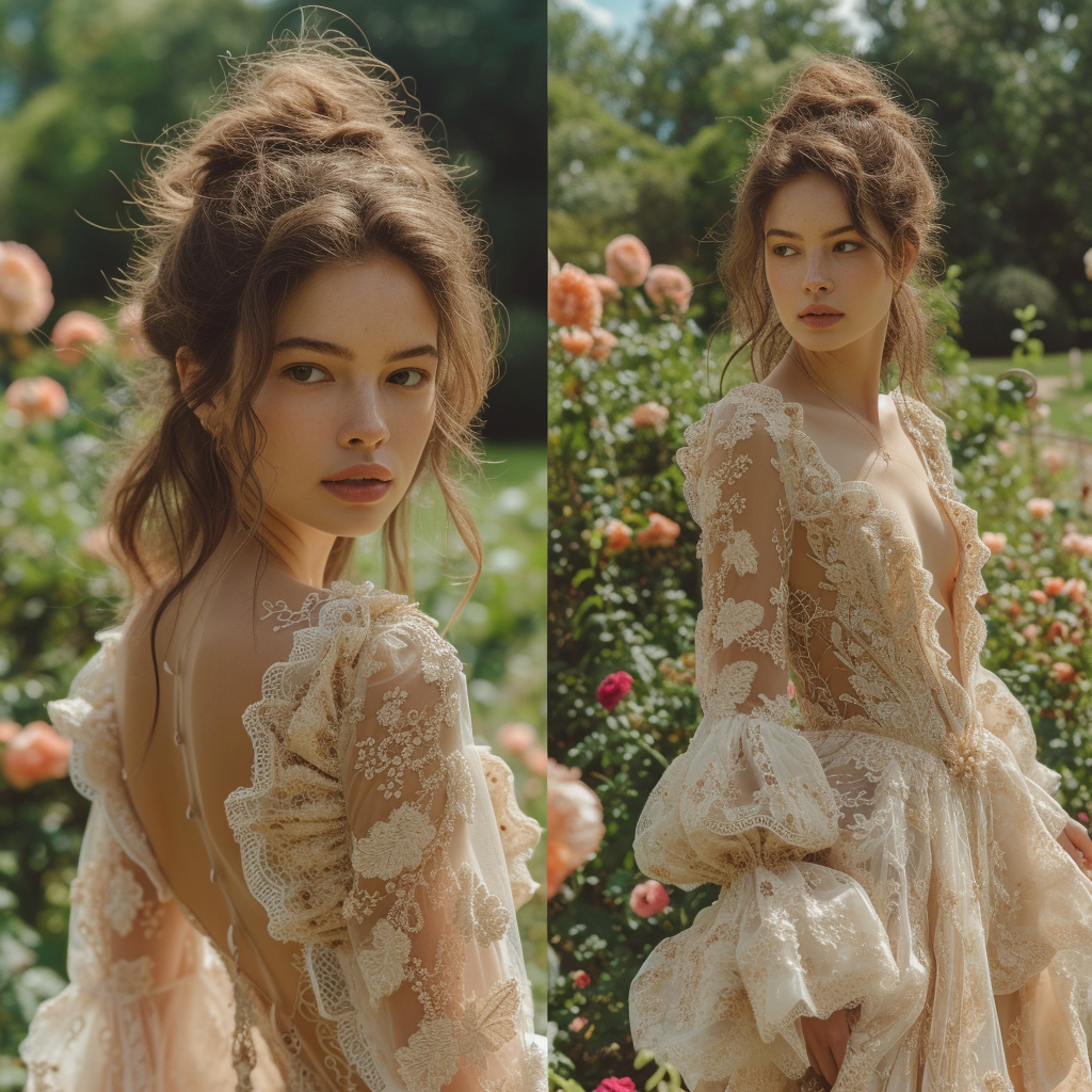 Elegant high fashion photoshoot in garden