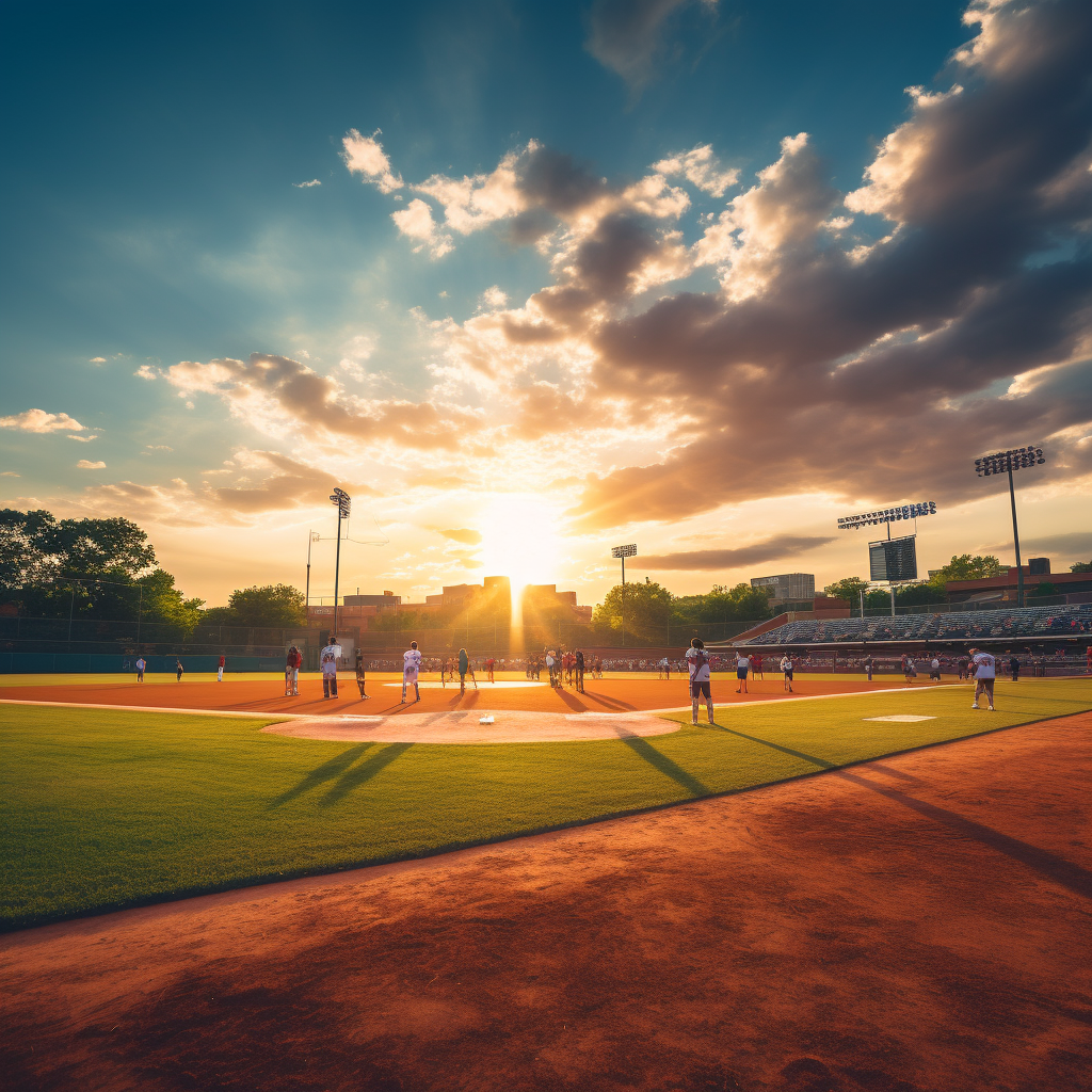 Dramatic high school baseball outfield during golden hour