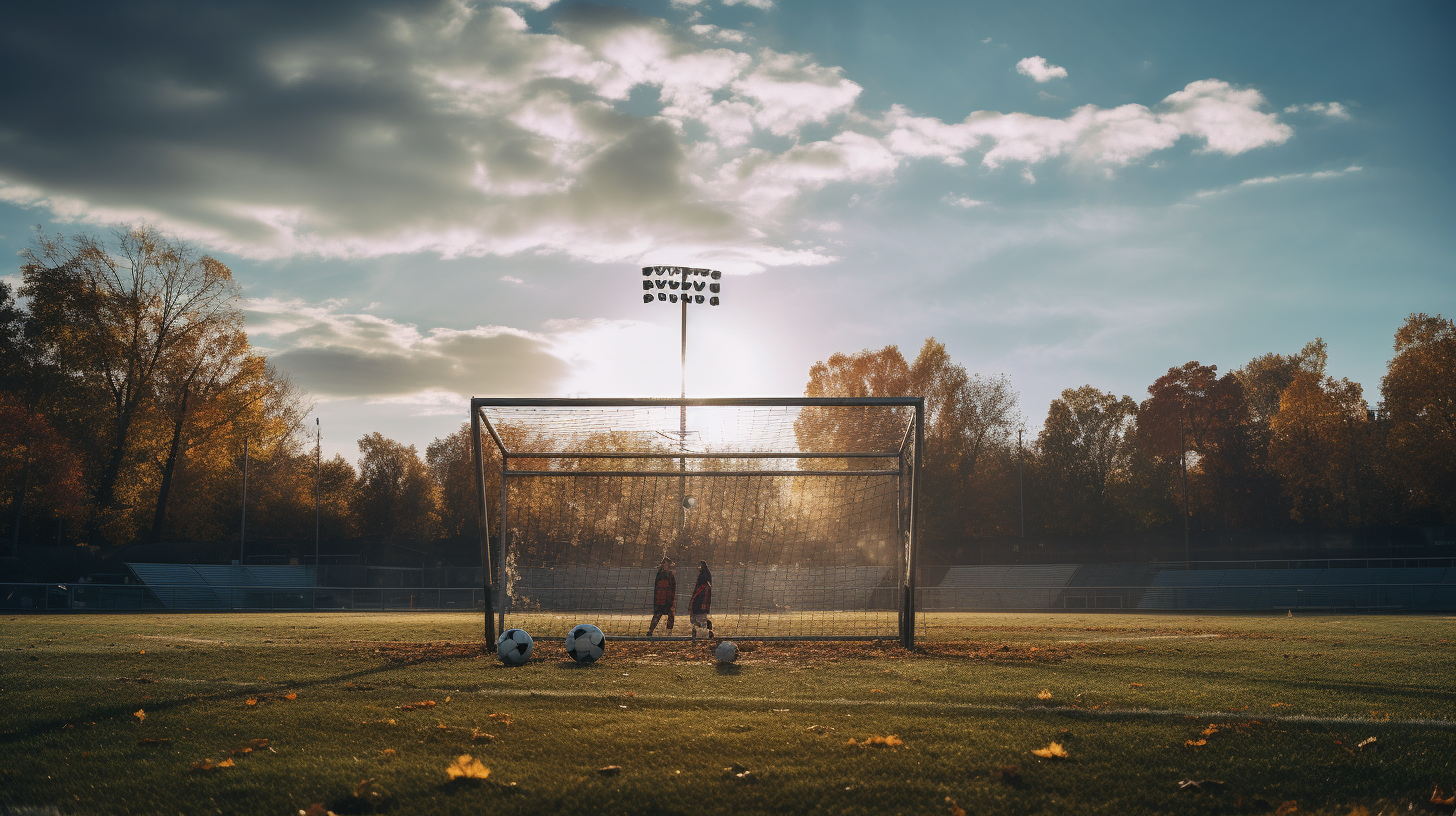 Cinematic high school soccer field in dramatic backlight