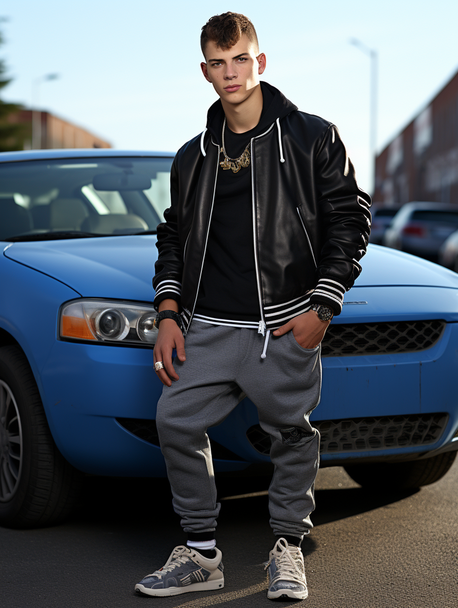 Stylish high school student with sports car