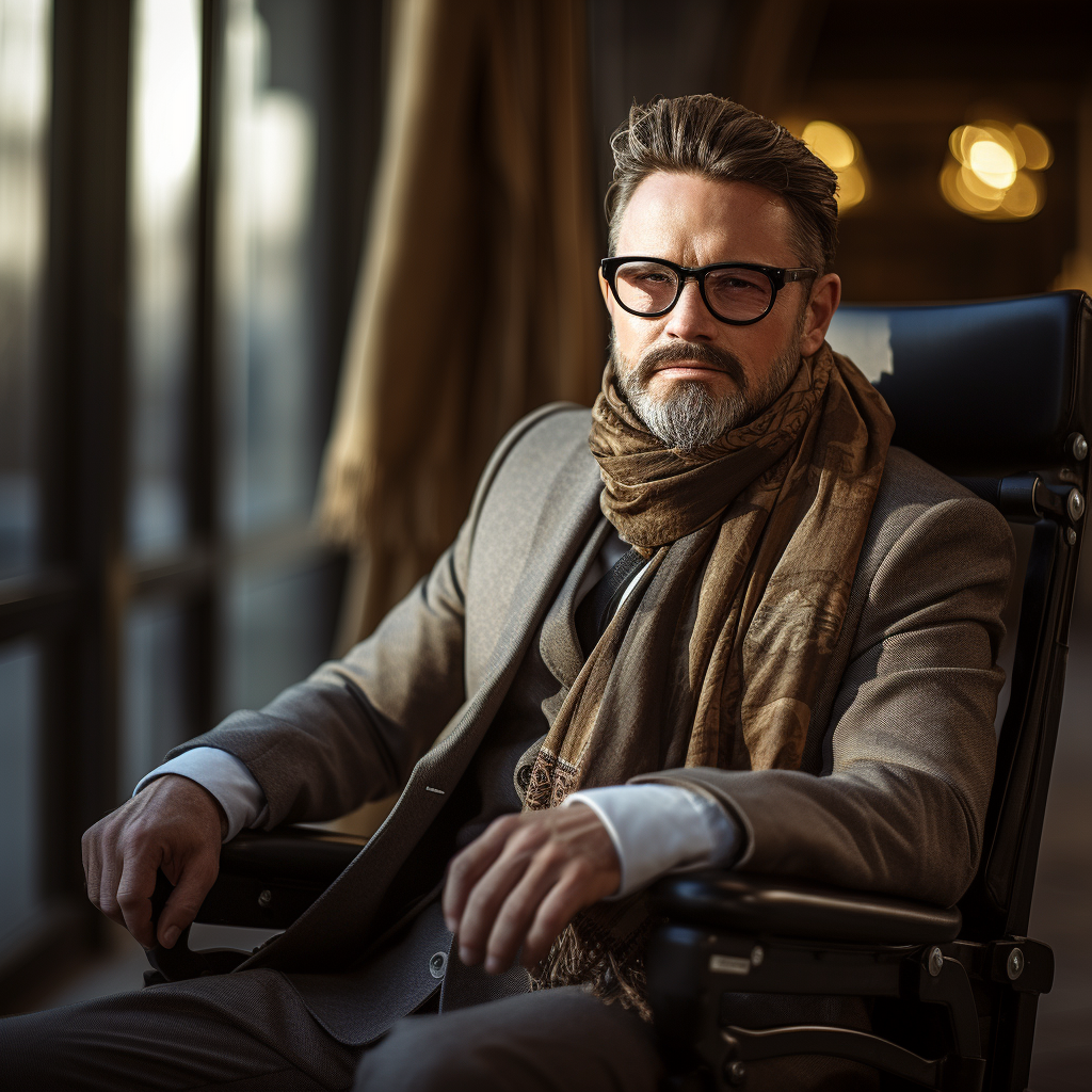 Stylish high society man in electric wheelchair