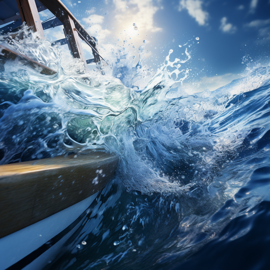 Boat wake in clear blue ocean