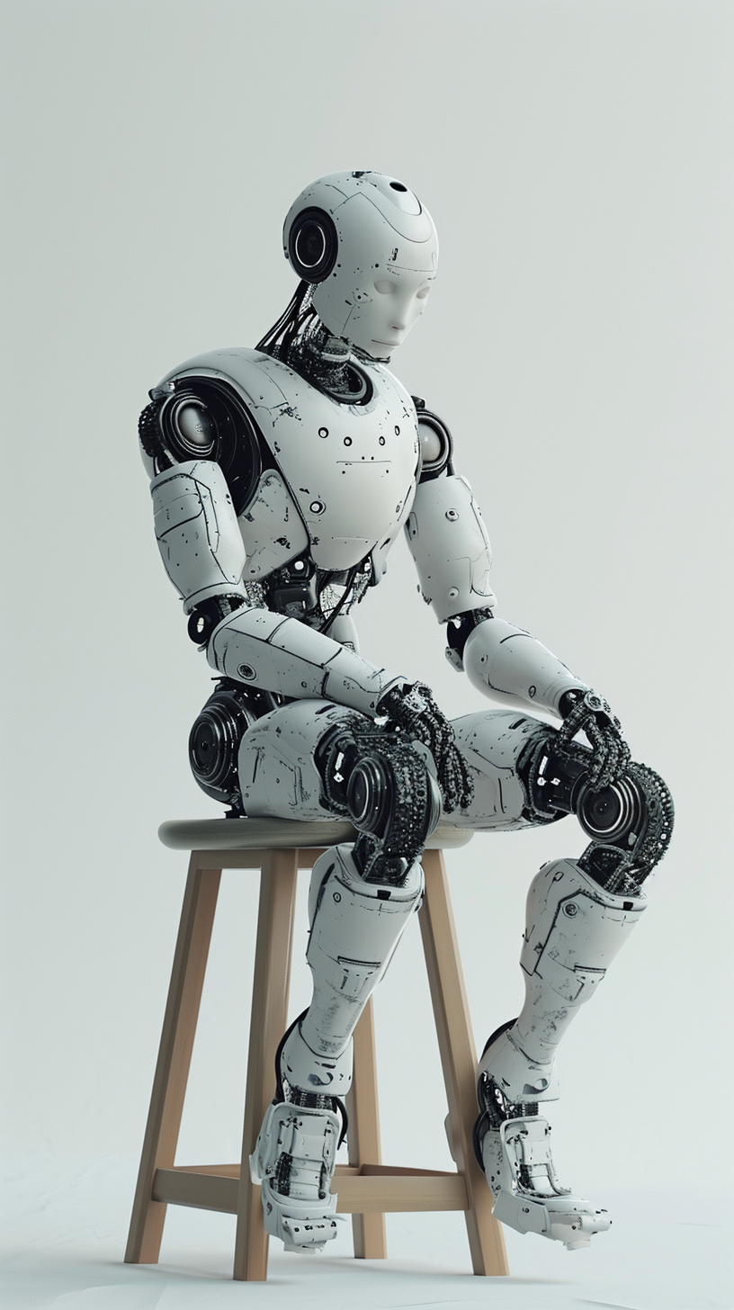 High Tech Android Sitting on Stool