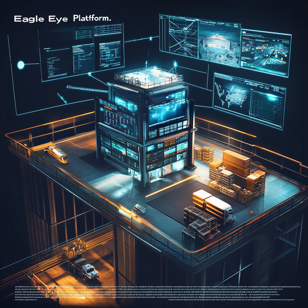 Futuristic control tower overseeing logistics processes