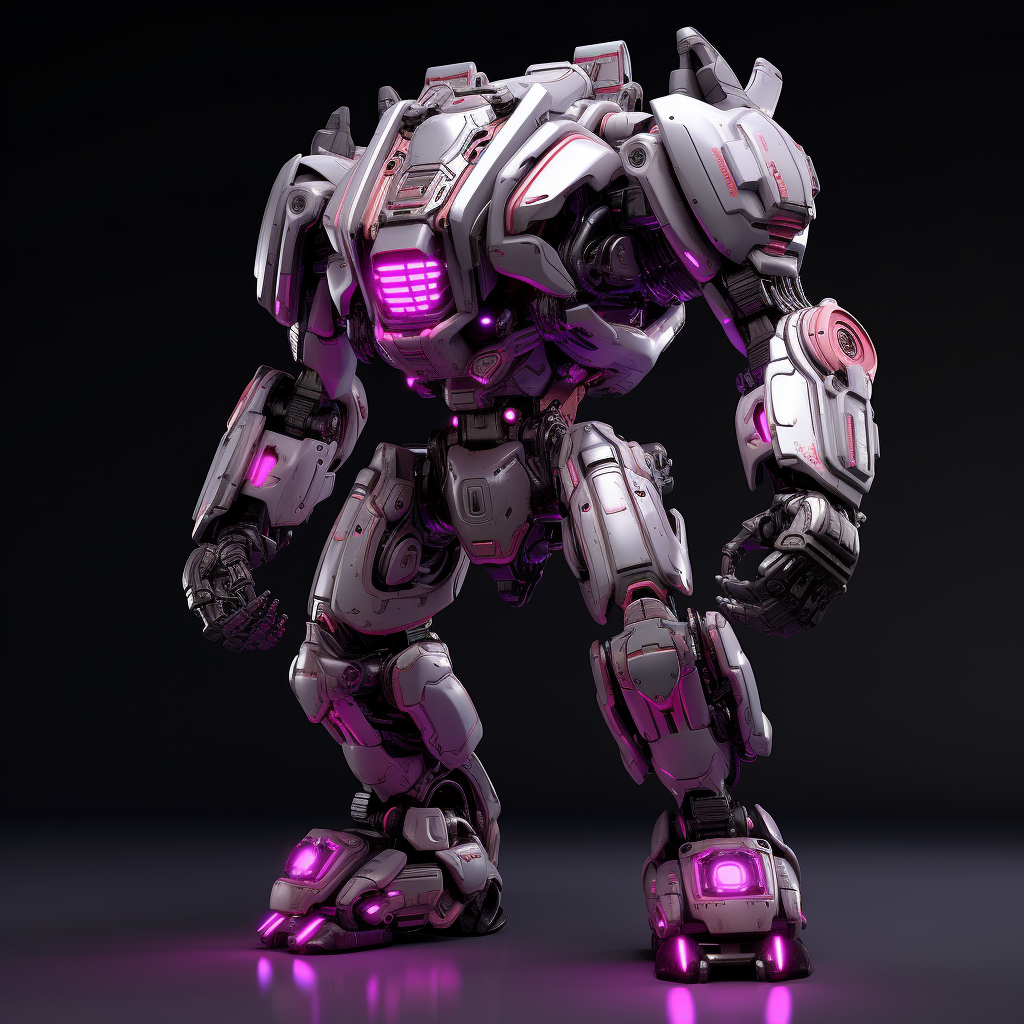 Powerful high-tech robot with grey camo metal plates