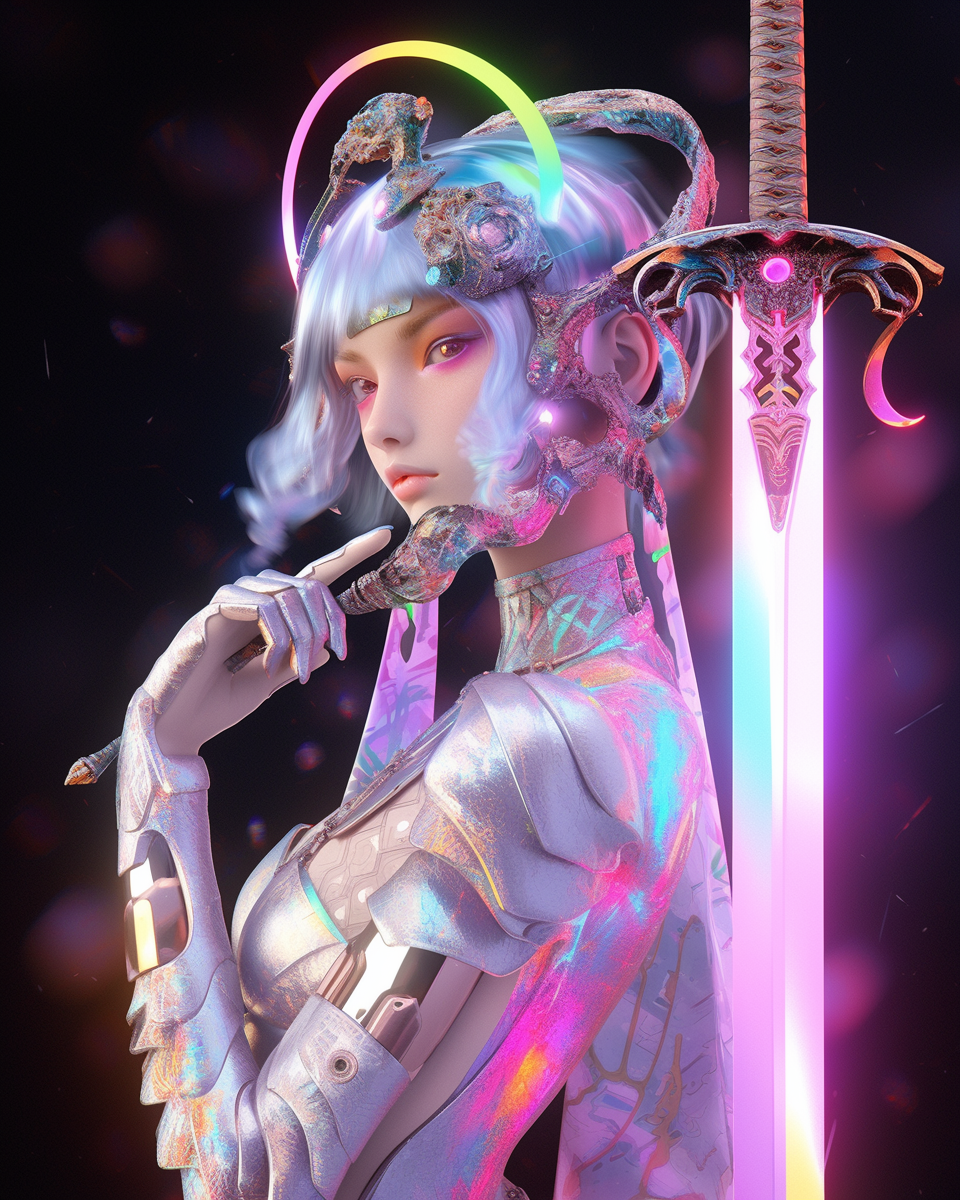 Soulful Cyborg Goddess with Dagger