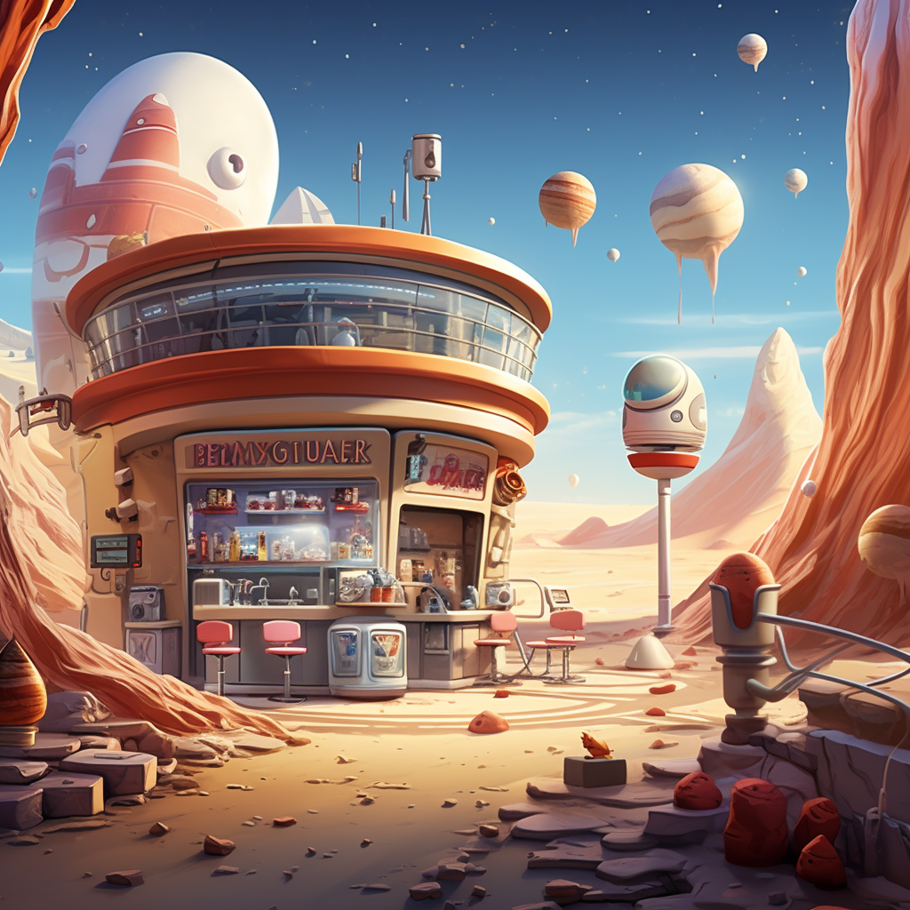 Cartoons in high-tech Mars ice cream shop