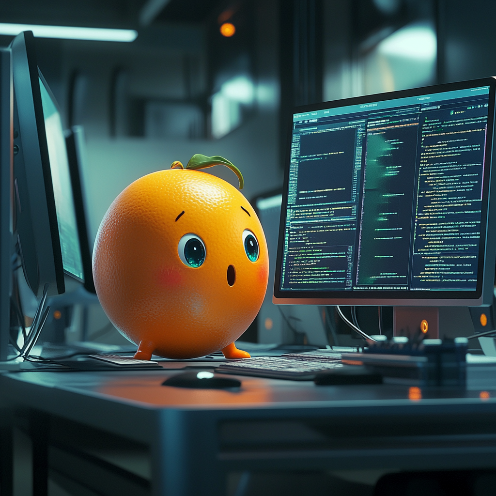 cute orange fruit robot computer