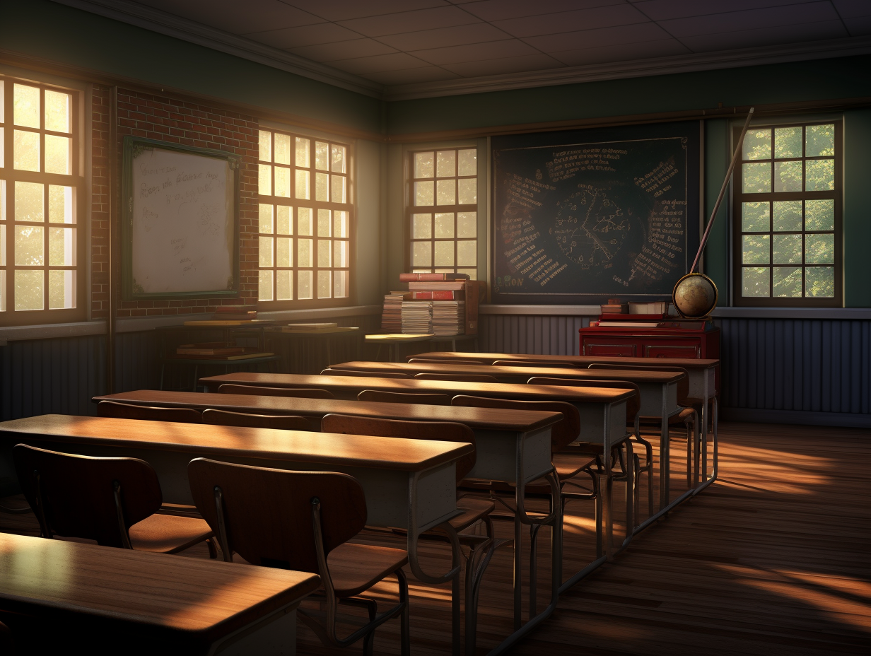 Detailed rendering of high school classroom