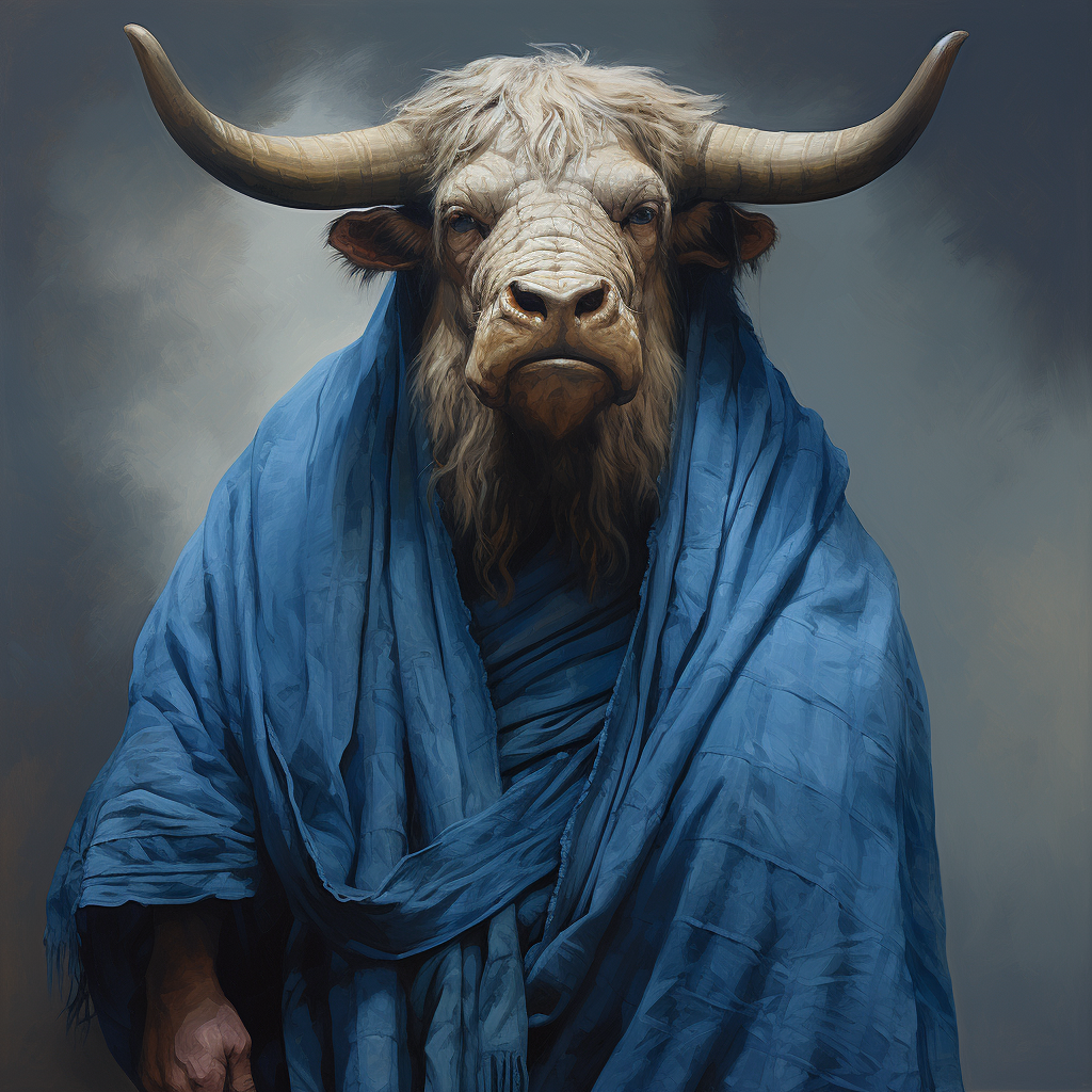 Highland Bull Minotaur in Blue Habit Robes