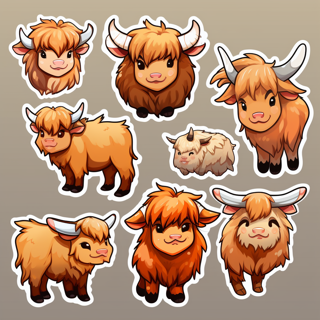 Highland Cow Sticker Set Shonen Anime