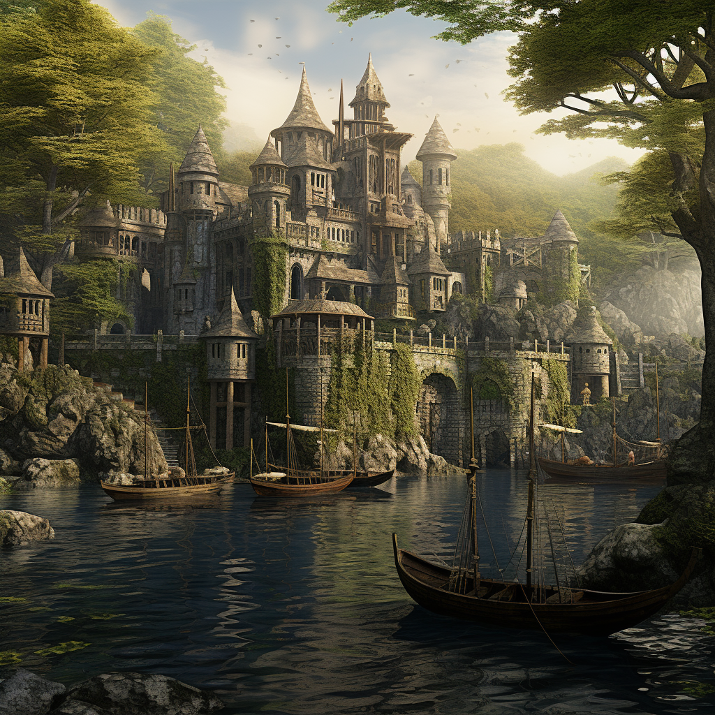 Majestic elven keep by the lagoon