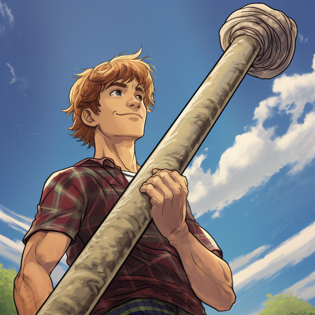 Athletic implement caber in graphic novel style