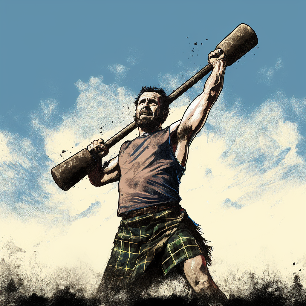 Ancient Scottish Highland Games Caber in Grunge Style