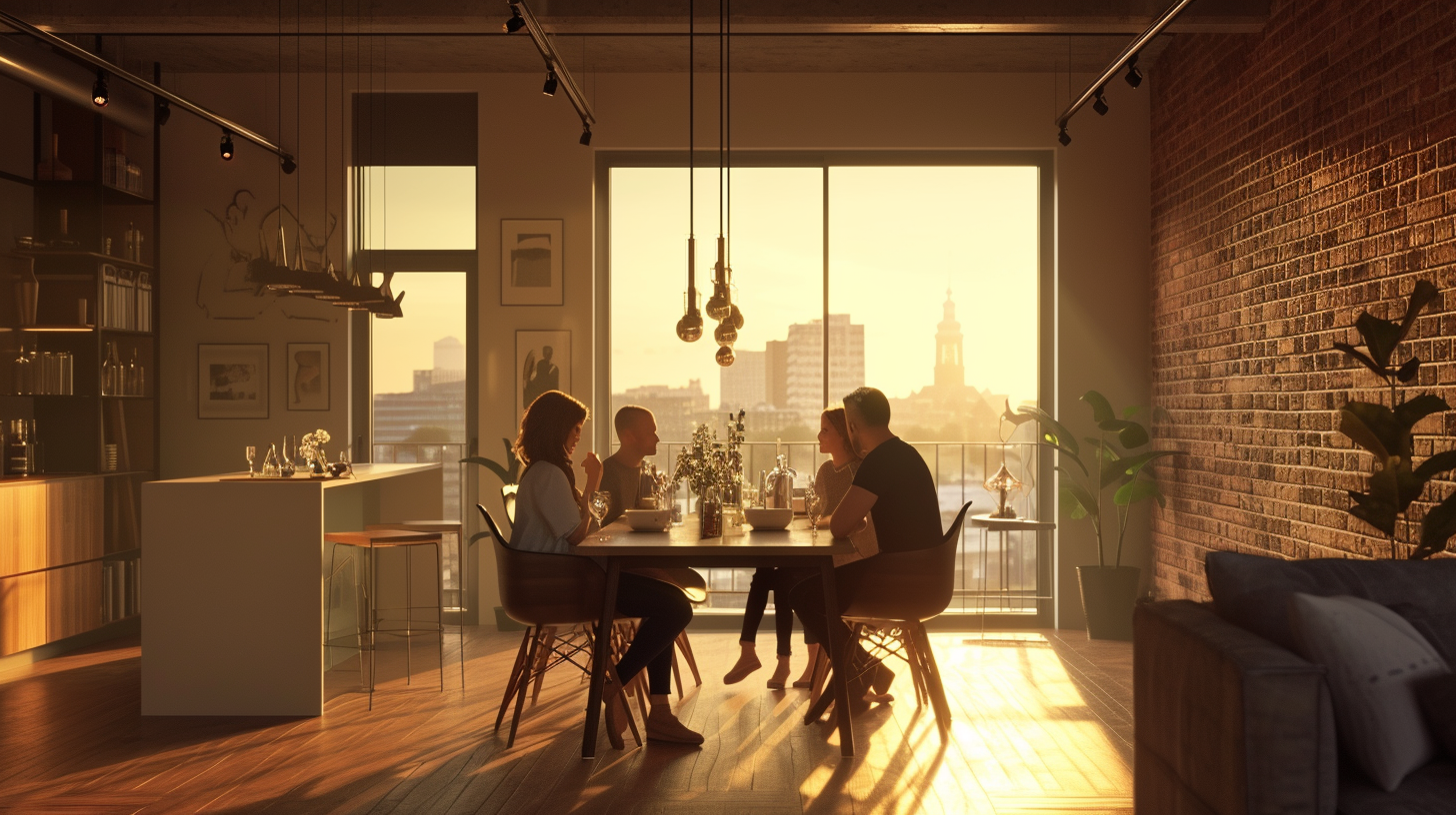 Highrise Apartment Dining Room Conversation Brick Wall Window