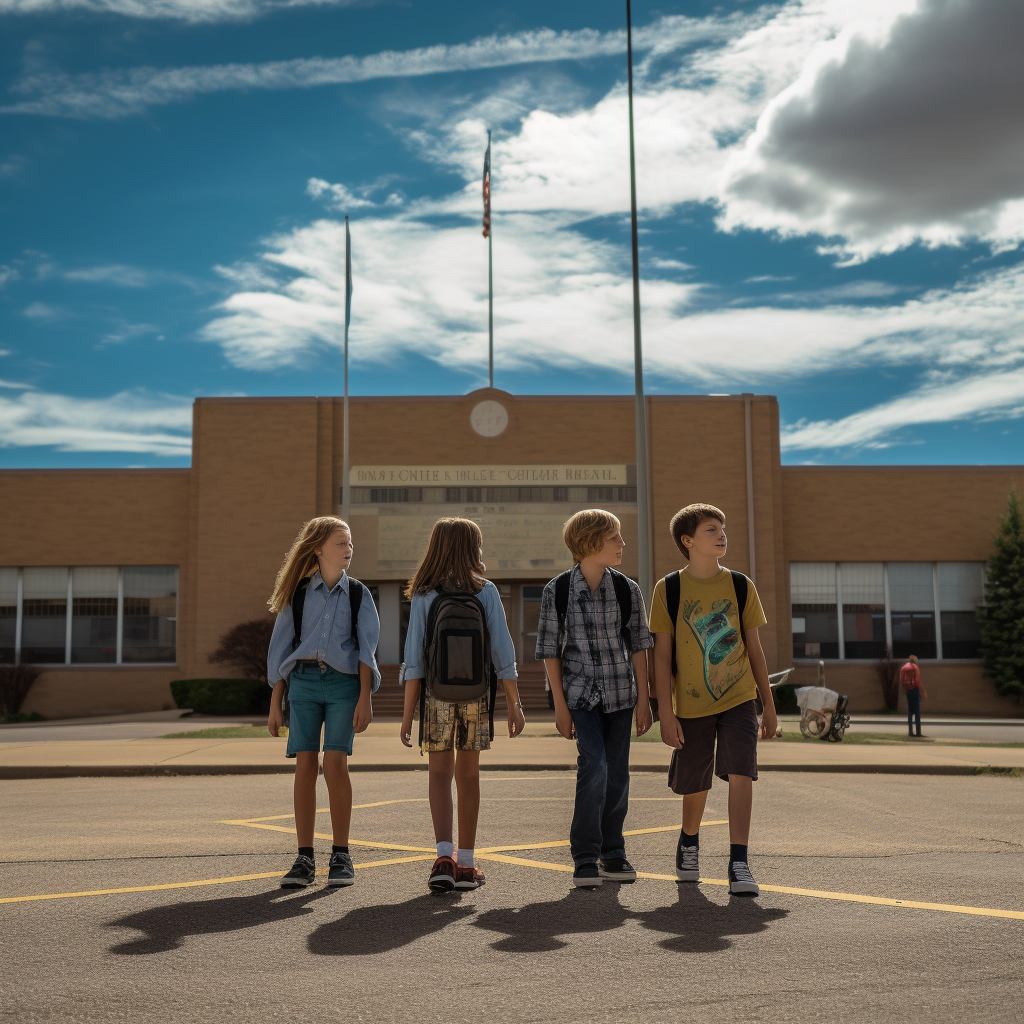 Children's shadows in a small town high school