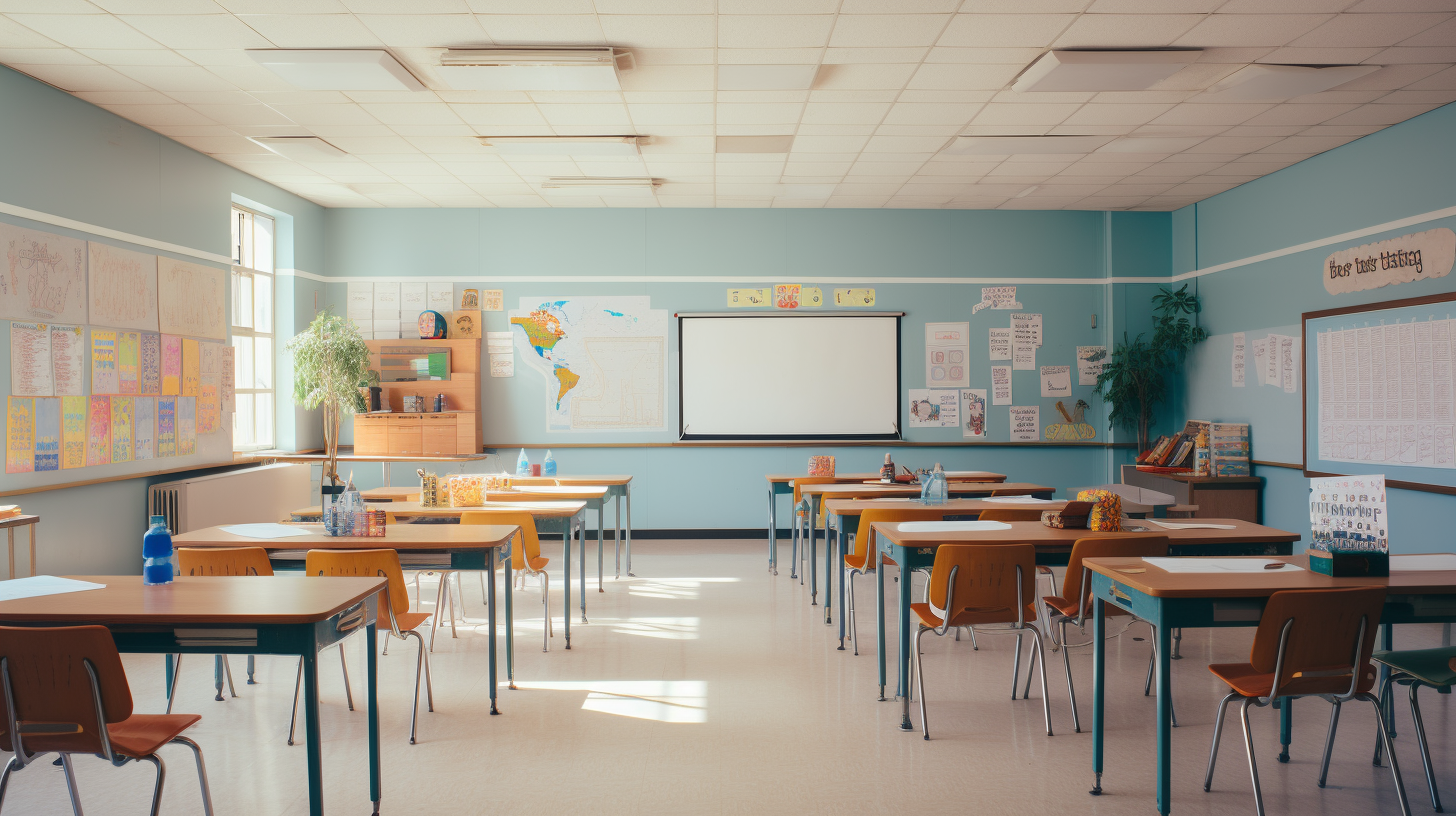 High school classroom with colorful decor