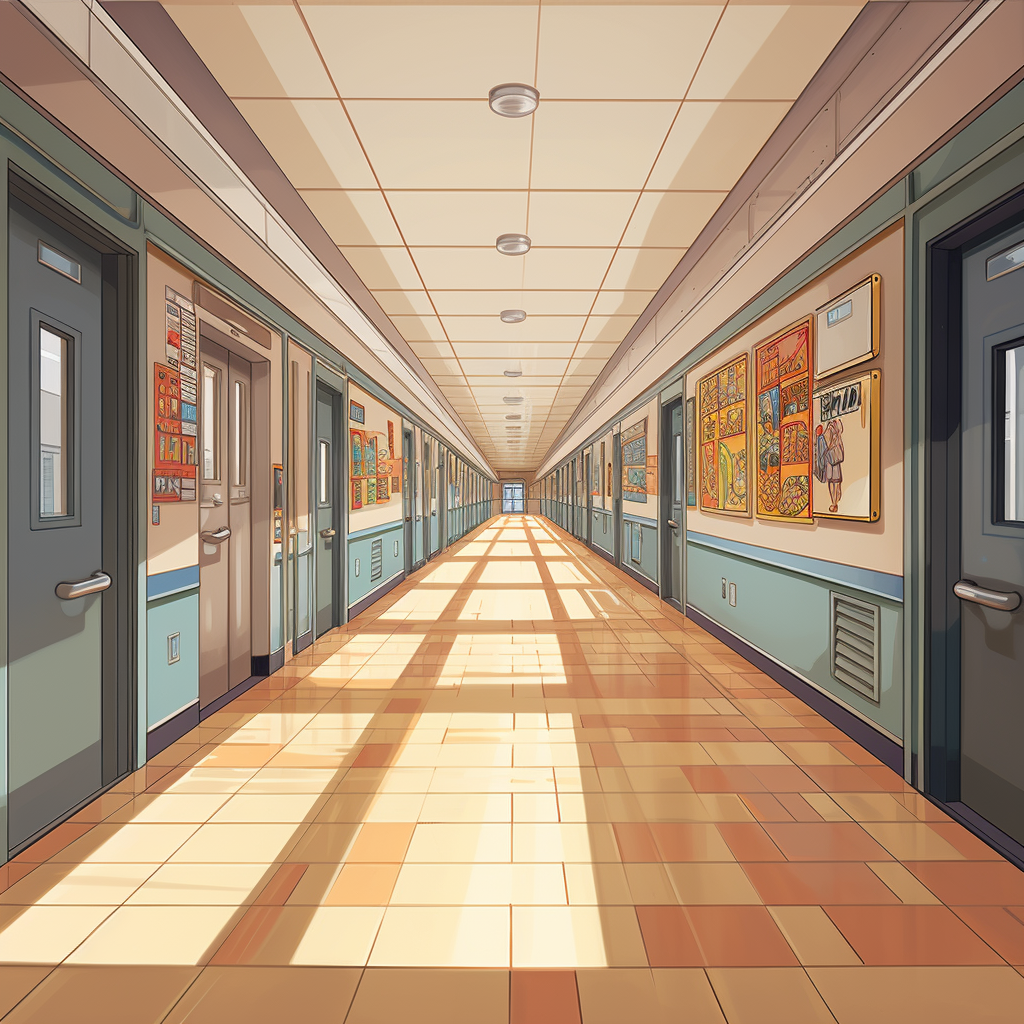 Realistic Illustration of a Highschool Hallway