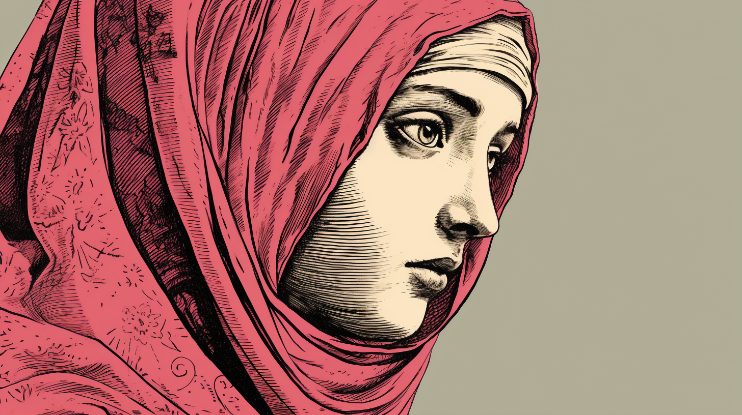 Historical illustration of girl wearing hijab