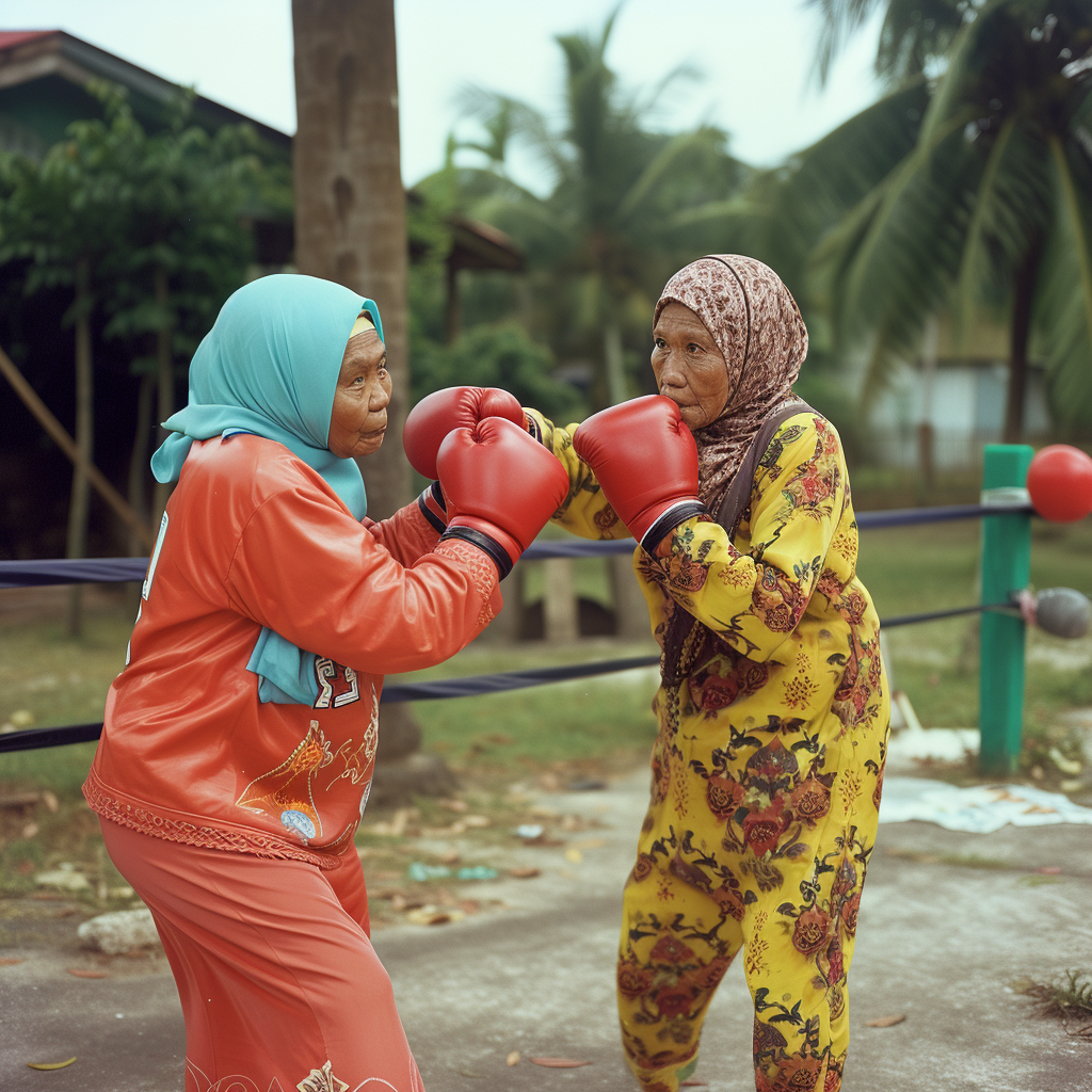 Malaysian Hijabi Grandmother Boxing Celebration