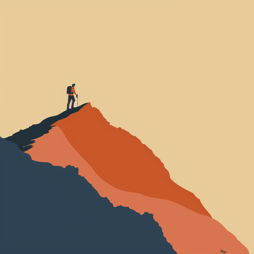 Hiker climbing mountain illustration