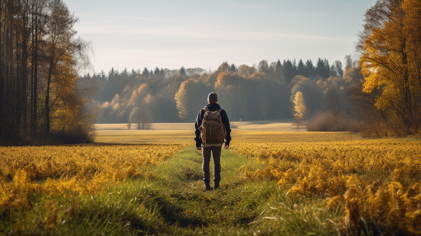 Hiker in Autumn Field