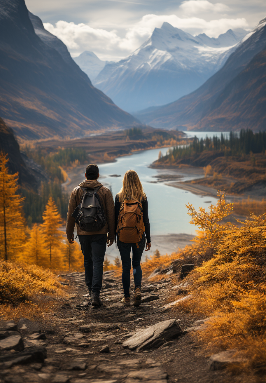 Couple hiking in Canadian Rockies