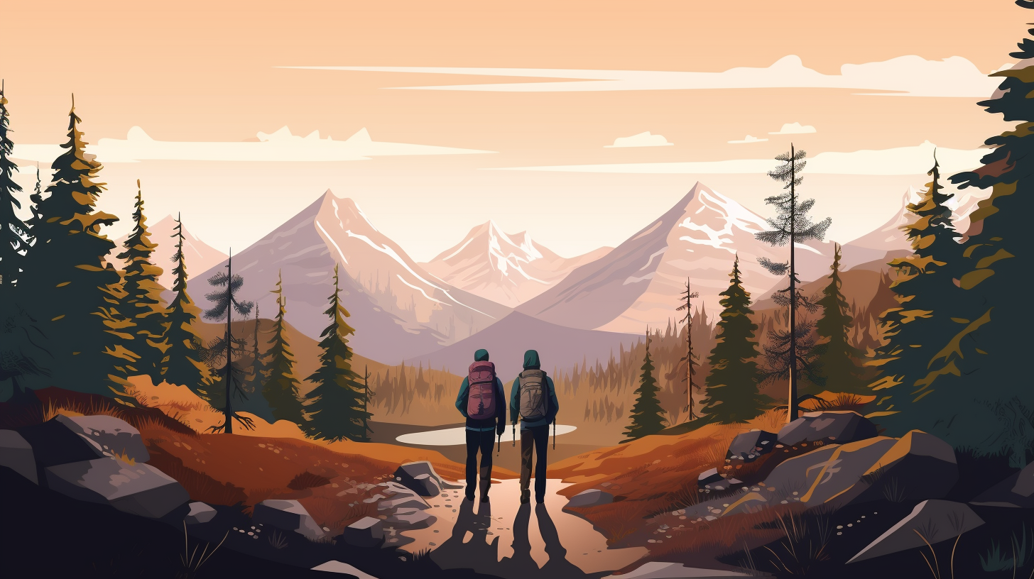 Couple enjoying a scenic hike in a pine forest