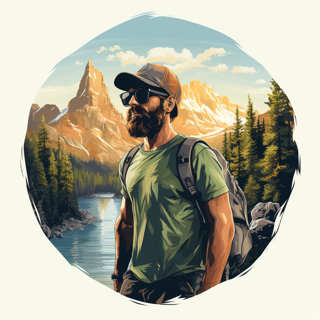 Hiking man wearing flat illustration t-shirt design