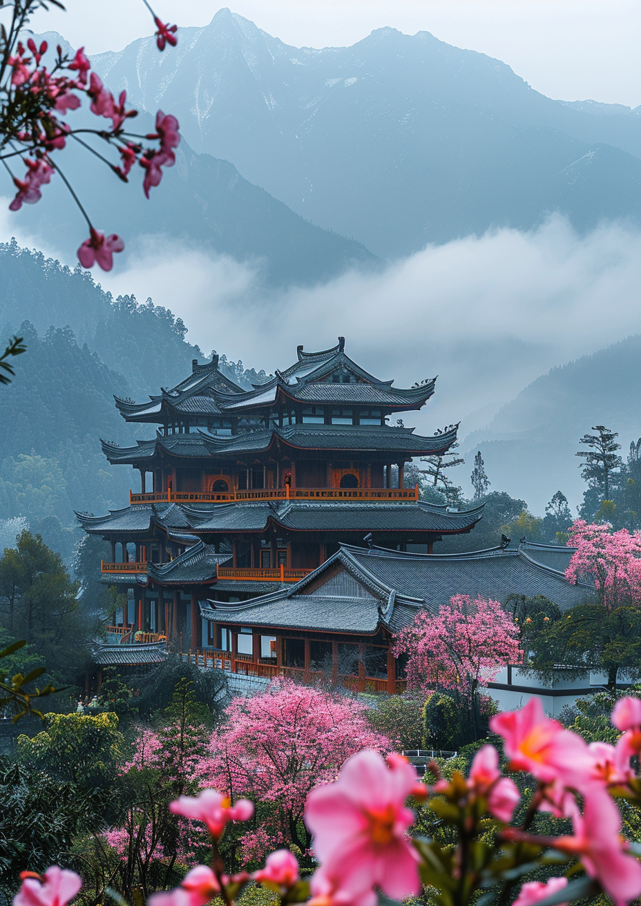 Oriental architecture hill viewpoint