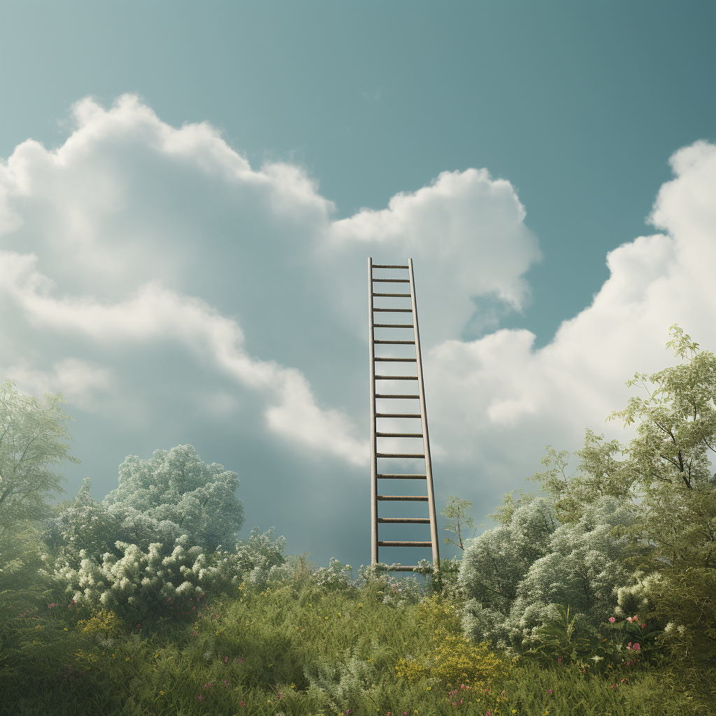 A ladder reaching towards the sky