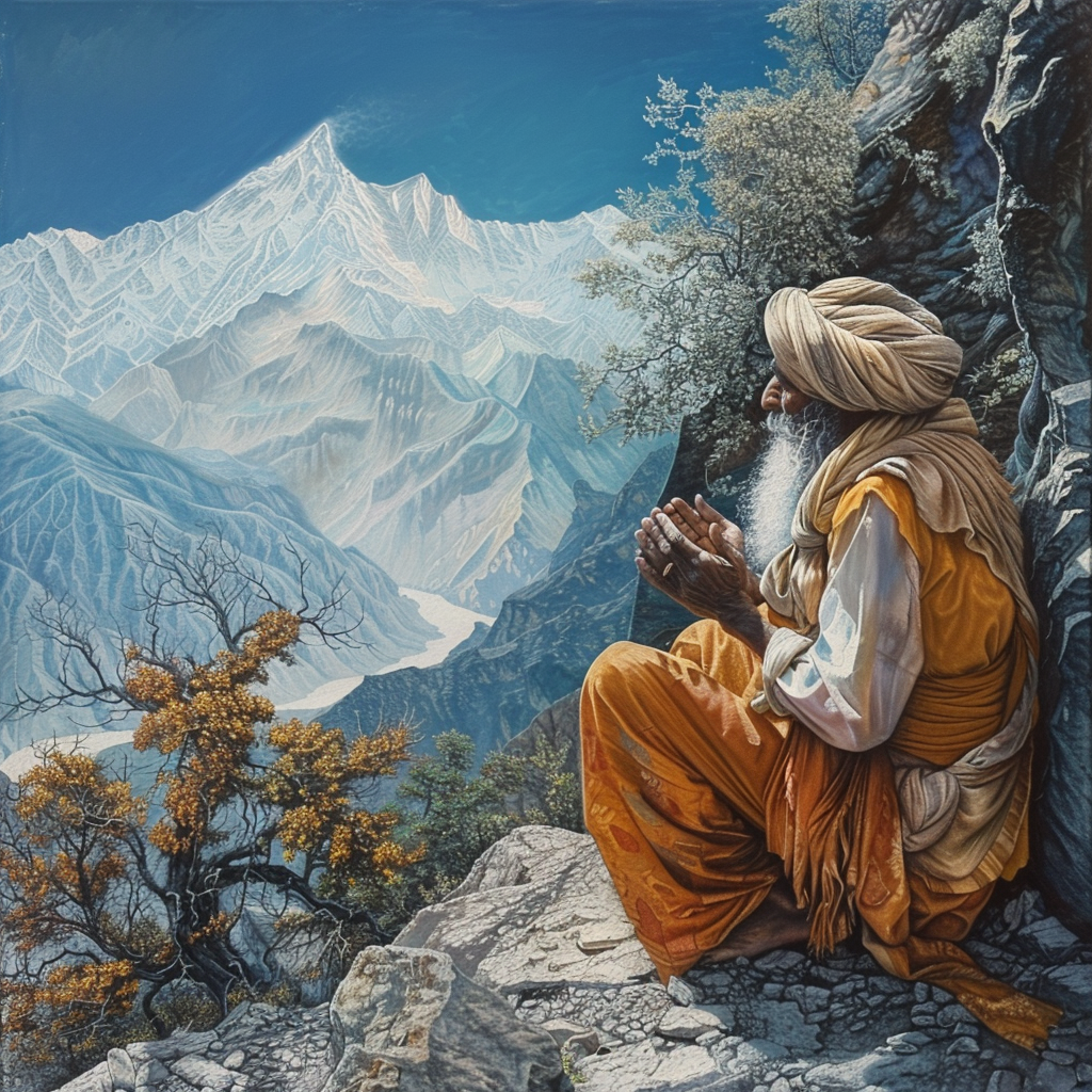 Himalayan Guruji Praying Devotion Conceptual Art