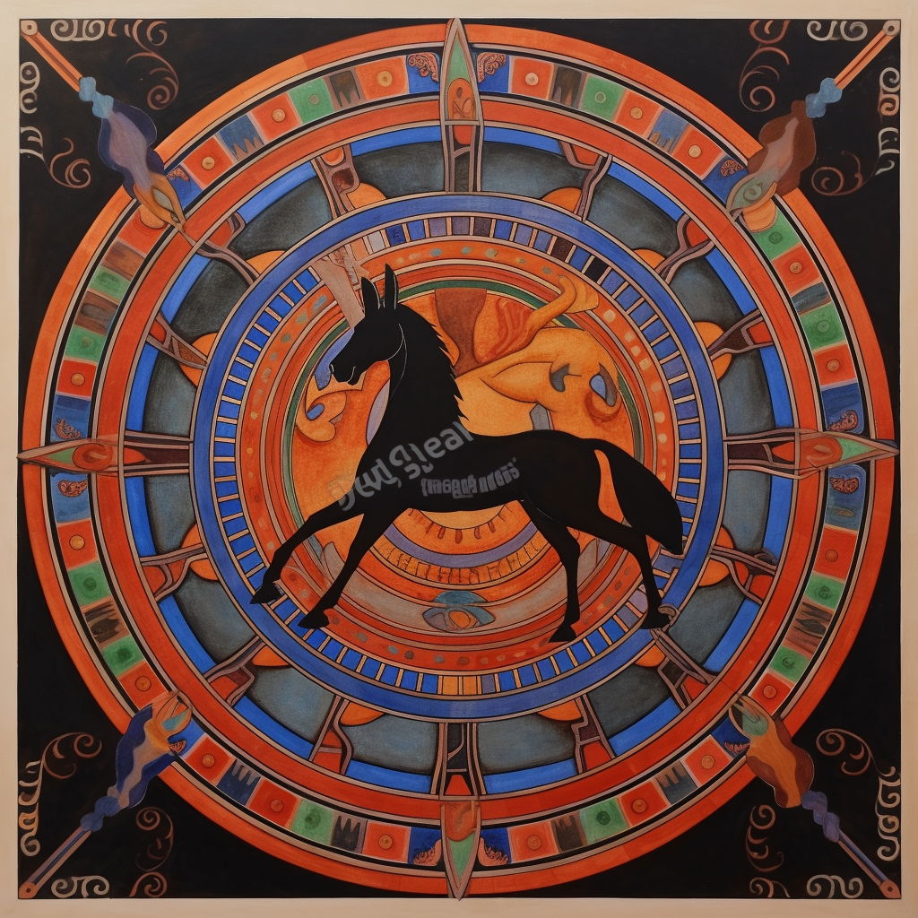 Hindu Geometrical Art Horse Mandala Alchemy Art Grassland Theme Colors