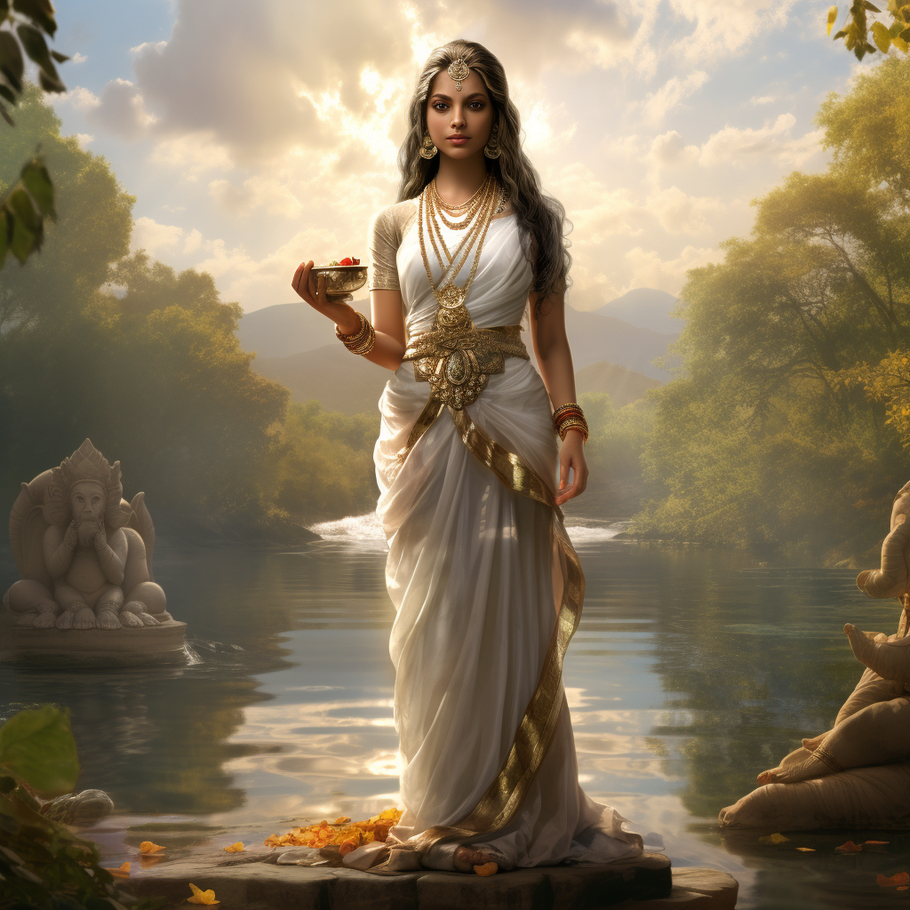 Serene Hindu Goddess with Water Kettle