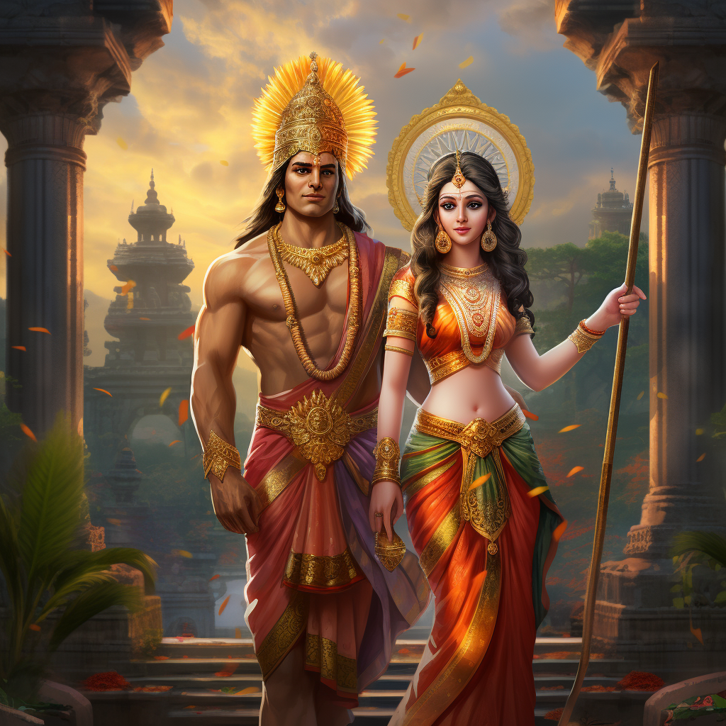 Lord Rama and Sita in a Sacred Temple