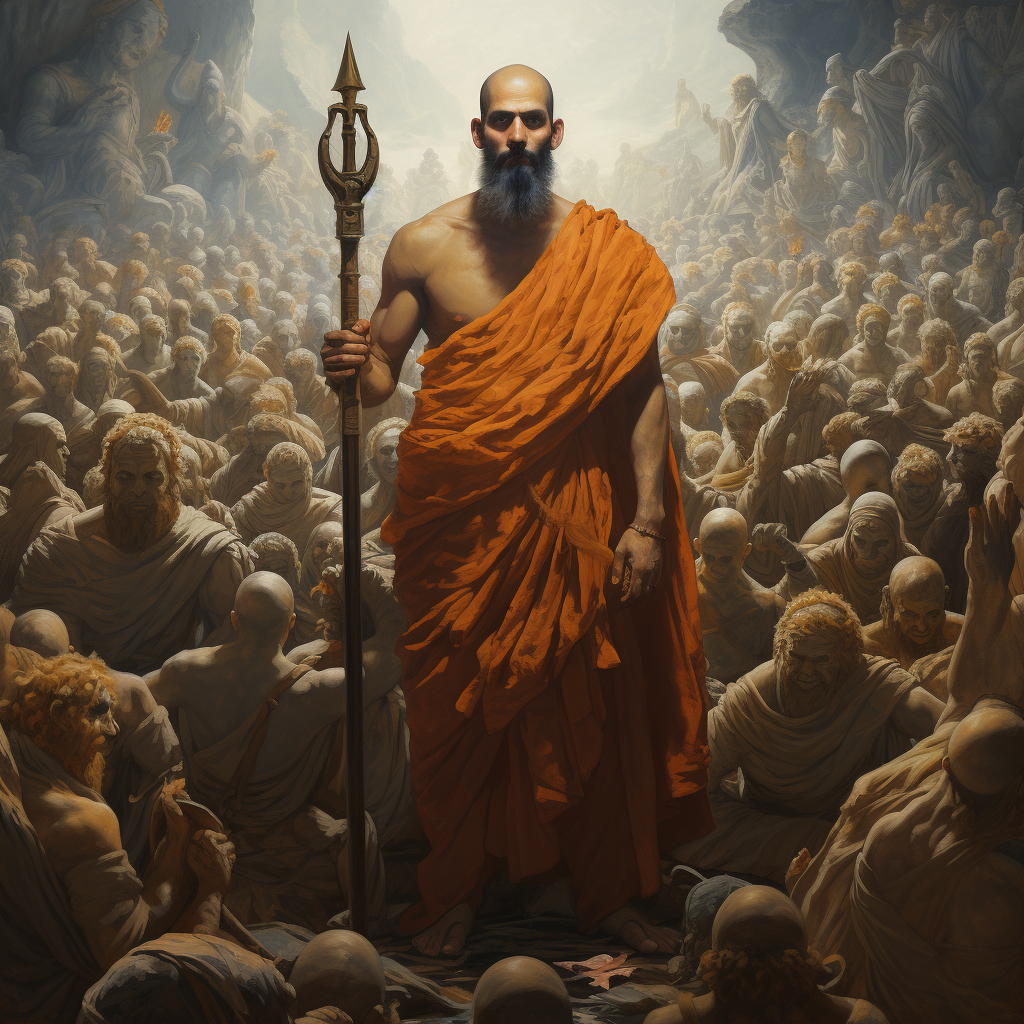 Hindu monk leading army with axe